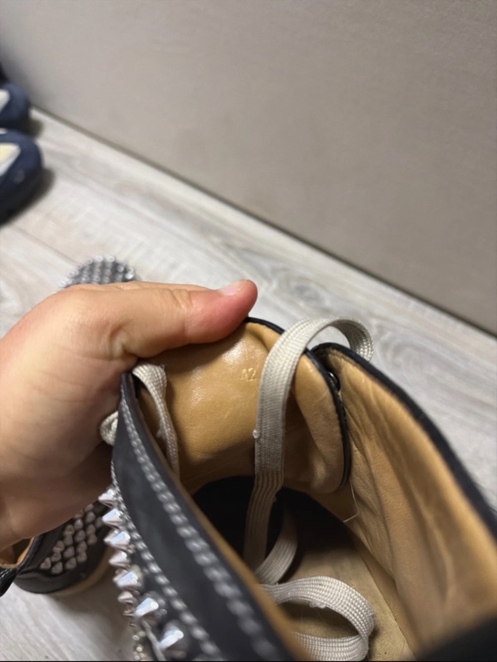 Christian Louboutin Black Leather Spiked High-Top Sneakers - Picture 3 of 4